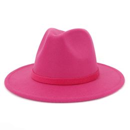 Men Women Trend Wide Brim Warm Wool Felt Jazz Fedora Hats Retro Style Solid Color Panama Hat Trilby Party Formal Hat Simplicity