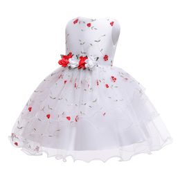 1pc Girls Party Dresses Princess Wedding Skirt sleeveless children dresses kids veil party Evening princess embroidered bowknot dress