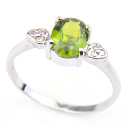 LuckyShien Solitaire Gems Ring Oval Green Olive Rings Women 925 sterling silver rings Christmas Gift Jewellery