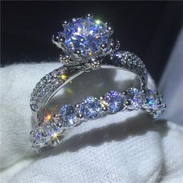 Flower Jewellery 925 Sterling silver ring set Full 5A Zircon Cz stone Engagement wedding band rings for women Gift