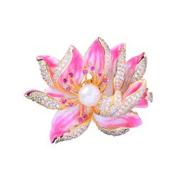 1PC robe femme fleurs émail Broche Strass Cristal Lily Fleur broches