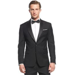 New Fantastic Style Two Buttons Black Wedding Groom Tuxedos Peak Lapel Groomsmen Mens Dinner Blazer Suits (Jacket+Pants+Tie) 290