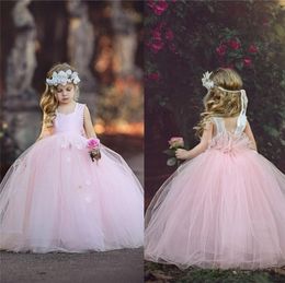 Baby Pink Flower Girl Dresses with Lace Straps Tutu Skirt with Floral Petals