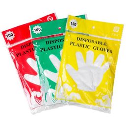 Plastic Disposable Glove Food Grade Waterproof Transparent Gloves Home Clean Gloves Colorful Packing 100pcs=1set Kitchen Tools