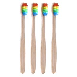 500PCS Wooden Rainbow Bamboo Toothbrush Environmentally Wood Toothbrush Soft Bristle Head Bamboo Toothbrush