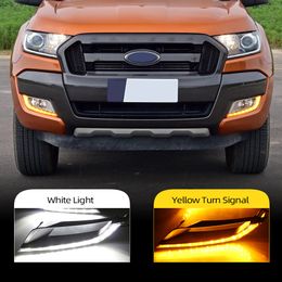 1Pair Car LED Daytime Running Lights DRL For Ford Ranger 2015 2016 2017 2018 with Yellow Fog Lamp LED Front Bumper Headlight