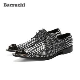 Batzuzhi Fashion Men Dress Shoes Leather Pointed Iron Toe Leather Shoes Formal Chaussures Hommes Lace-up Men Business Shoes Big