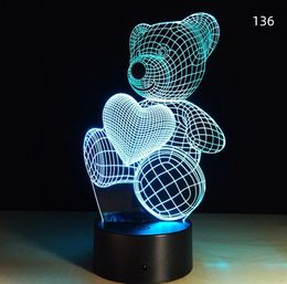 10pcs Cartoon Love Heart Bear Shape Table lamp USB LED 7 Colours Changing Battery Desk Lamp 3D Lamp Novelty Night Light Kid Christmas Gift