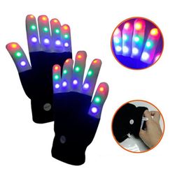 Pair of Colourful LED Gloves Rave Light Finger Lighting Flashing Gloves Unisex skeleton Glove With 4 batteries