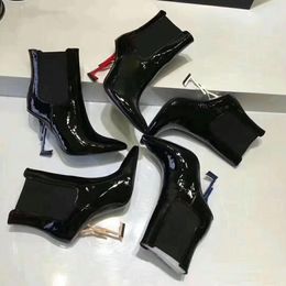 ladies black patent leather ankle boots 