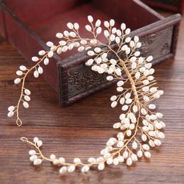 Simulated Pearl Handmade Headpiece Gold Plated Copper Alloy Leaves Bridal Wedding Jewelry