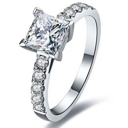 1CT 6mm Princess Cut NSCD Synthetic Princess Diamond Ring Engagement Jewelry Sterling Silver in 18K White Gold Plated with Box Jewelry Girl