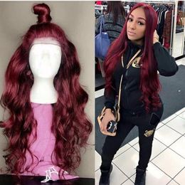 13*4 Body Wave Burgundy Colour Lace Front Synthetic Wigs for Black Women Burgundy Lace Front Wig Pre Plucked Brazilian