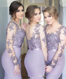 2019 Fashion Lavender Mermaid Long Bridesmaid Dress Lace Appliques Formal Maid of Honor Gown Plus Size Custom Made