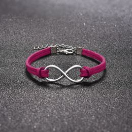 infinity Rope bracelet Hand-woven 15 Colour silver Korean Velvet leather Fashion Wrap Leather Jewellery Women Men340d