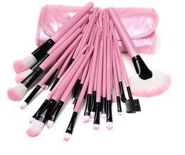 32 PCS Pink Wool Makeup Brushes Tools Set with PU Leather Case Cosmetic Facial Make up Brush Kit Free Shipping