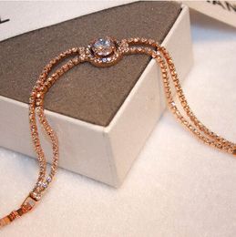 Super glittering ! New ins fashion luxury designer diamond zircon link chain bracelet for woman girls 17cm rose gold silver