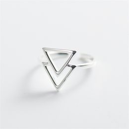 100% Genuine 925 Sterling Silver Double Triangle Adjustable Ring for Women Japan & Korean Trendy Fine Jewelry Gifts Drop Shipping YMR485