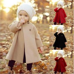 Kids Autumn Winter Woollen Coats Cloak Style Long-sleeved Cashmere Coat Girl Jacket Trench Coat Button Long Jacket Trench Outerwear M434