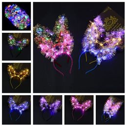 LED Hair Hoop LED Light Up Hair Wreath Hairband Garlands Christmas Glowing Party Flower Headband Cat Ears Hairbands T2G5061