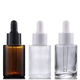 30ml Glass Essential Oil Perfume Bottles Liquid Reagent Pipette Dropper Bottle Flat Shoulder Cylindrical Bottle Clear Frosted Amber