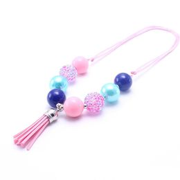 Newest Pretty Pink Color Tassel Kid Chunky Necklace Bsst Gift Bubblegume Bead Chunky Necklace Jewelry For Baby Kid Girl