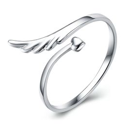 hot sale plating 925 Sterling Silver heart Angel wings Opening ring charms High quality Man woman ring Fashion jewelry
