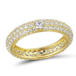 Rulalei New Sparkling Luxury Jewelry 925 Sterling Silver&Gold Fill Pave Full White Sapphire CZ Diamond Gemstones Party Circle Women Ring