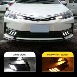2Pcs Led Daytime Running Lights For Toyota Corolla 2017 2018 fog lamp cover DRL with yellow turn signal lights