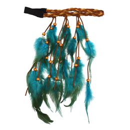 Handmade Indian Style Tassel Peacock Feather Hair Accessories with Beads and Flannel Headbands Braided Hair Rope for Women