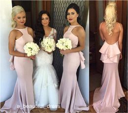 Sexy Backless Bridesmaid Dresses Cheap Floor Length Weddings Party Bridesmaids Dress Satin Events Formal Dresses Free Shipping