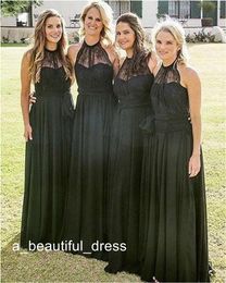 Simple A-Line Halter Black Chiffon Lace Bridesmaid Dressese Formal Dresses Party Prom Dresses Custom Made Custom Made