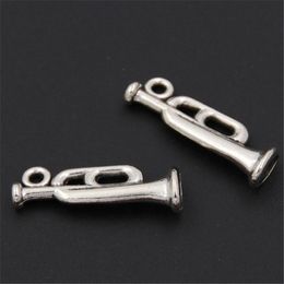 musical horns UK - 200pcs Tibetan Silver Color Musical Instruments Trumpet Horn Charm Pendant Jewelry Finding A2560