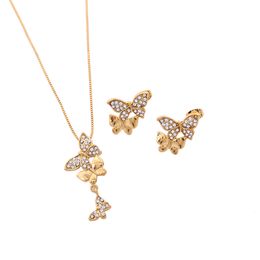 Mental Cute Butterfly Golden African Animal Pendant Necklace Sets Fashion Butterfly Crystal Jewelry Sets