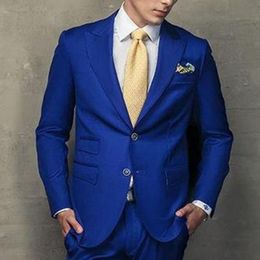 Royal Blue Mens Wedding Tuxedos Peak Lapel Groom Groomsmen Tuxedos Popular Man Blazers Jacket Excellent 2 Piece Suits(Jacket+Pants+Tie) 1450