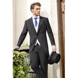New Arrival One Button Black Wedding Groom Tuxedos Peak Lapel Groomsmen Men Suits Prom Blazer (Jacket+Pants+Vest+Tie) W75