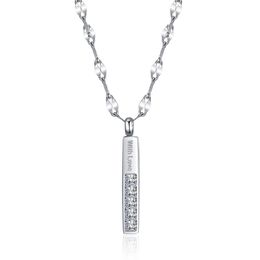 New Fashion Titanium Stainless Steel Womens Bling Diamond Bar Stick Pendant Necklace with Love Engraved Gifts for Women Jewellery Wholesaling