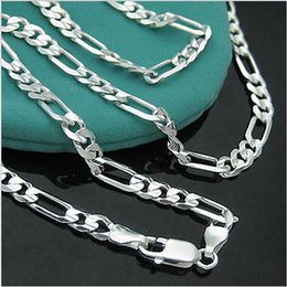 Wholesale-925-N144 Free Shipping Sterling Silver 4mm Figaro Chain Necklace for Mens Jewellery Factory Price