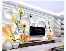 3D Customised large photo mural wallpaper interior decoration Warm lily hand-painted flowers horizontal strip fashion 3D background wall