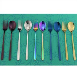 20pieces Colorful Gold Dinnerware 18/8 Stainless Steel Serving Spoon Fork Spork Set Salad Serving Spoons Kitchen Utensils
