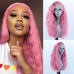 Hotselling Pink Wig Synthetic Lace Front Wig With Baby Hair Deep Wave 180% Density Glueless Heat Resistant Wigs For Black Women