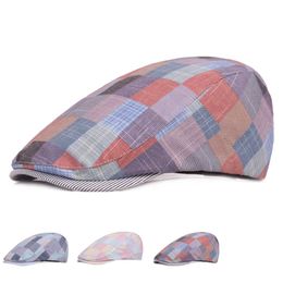 Fashion Women Men Cotton Colorful Plaid Berets Casual Flat Driving Golf Cabbie Caps Summer Casual Forward Hat Peaked Cap