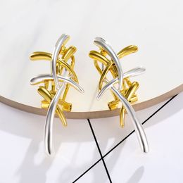 Fashion- New Multicolor Cross Stud Earrings for Women Gold Silver Colour Earrings Female Metallic Earrings Party Jewellery