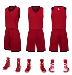 2019 New Blank Basketball maglie logo stampato Taglia uomo S-XXL prezzo economico spedizione veloce buona qualità Rosso scuro DR001