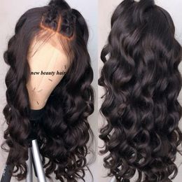 High quality loose wave simulation Brazilian full Lace Front Wigs For black Women Natural Black Frontal synthetic wig Plucked With Baby hai