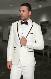 Fashion Ivory Groom Tuxedos Notch Lapel Groomsmen Mens Wedding Dress Excellent Man Jacket Blazer 3 Piece Suit(Jacket+Pants+Vest+Tie) 85