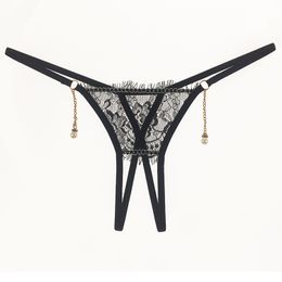 New Lace Panties Underwear Lady Low Waist Transparent Panties Women Sexy Open Crotch Novel Pearl Sexy Pants Openwork G Strings Lingerie