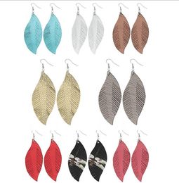 Bohemian Style Tassel Drop Earrings Feather Shape Charm Pendant Dangle PU Leather Earring For Women Lady GD104