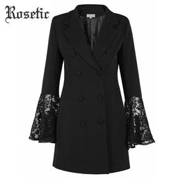 Rosetic Gothic Blazers Black Women Slim Plus Size Casual Coat Fashion Flare Sleeve Office Lady Formal Work Business Goth Blazers