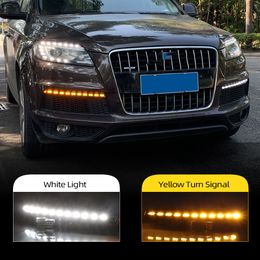 2Pcs LED DRL For Audi Q7 2010 2011 2012 2013 2014 2015 Dynamic Yellow Turn Signal Daytime Running Light Fog Lamp